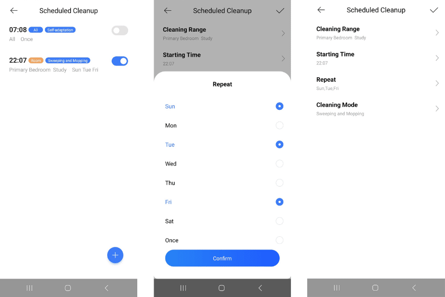 The weekly cleaning schedule is defined in the Dreame L10s Ultra app.